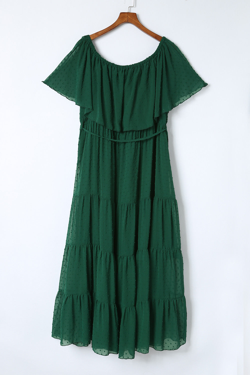 Green Swiss Dot Plus Size Ruffle Tiered Maxi Dress