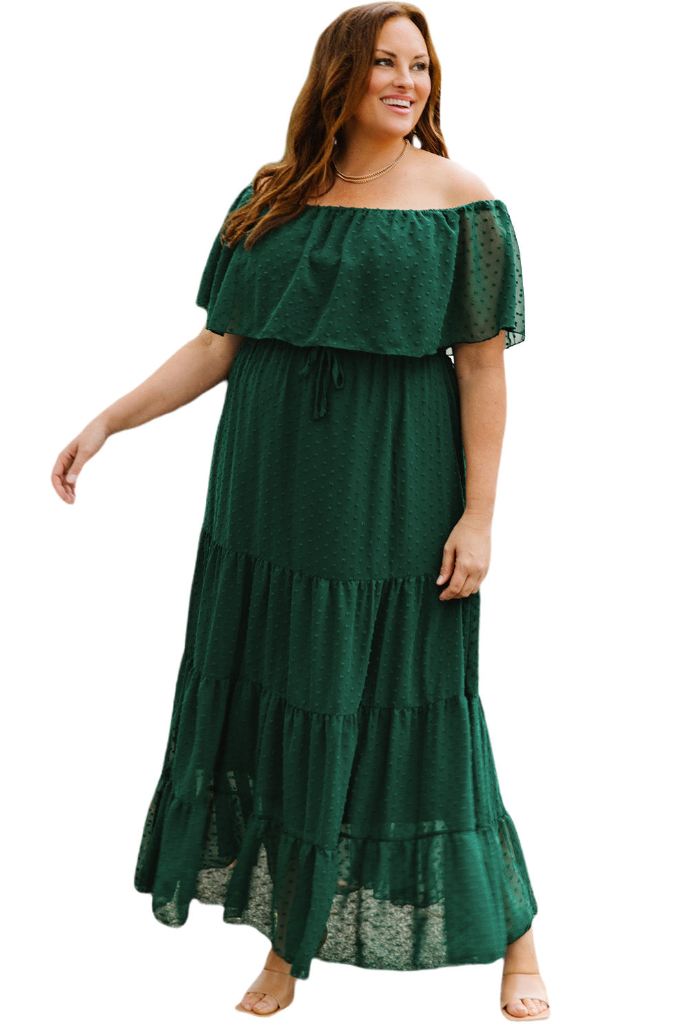 Green Swiss Dot Plus Size Ruffle Tiered Maxi Dress