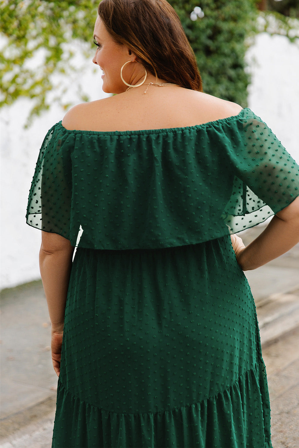 Green Swiss Dot Plus Size Ruffle Tiered Maxi Dress