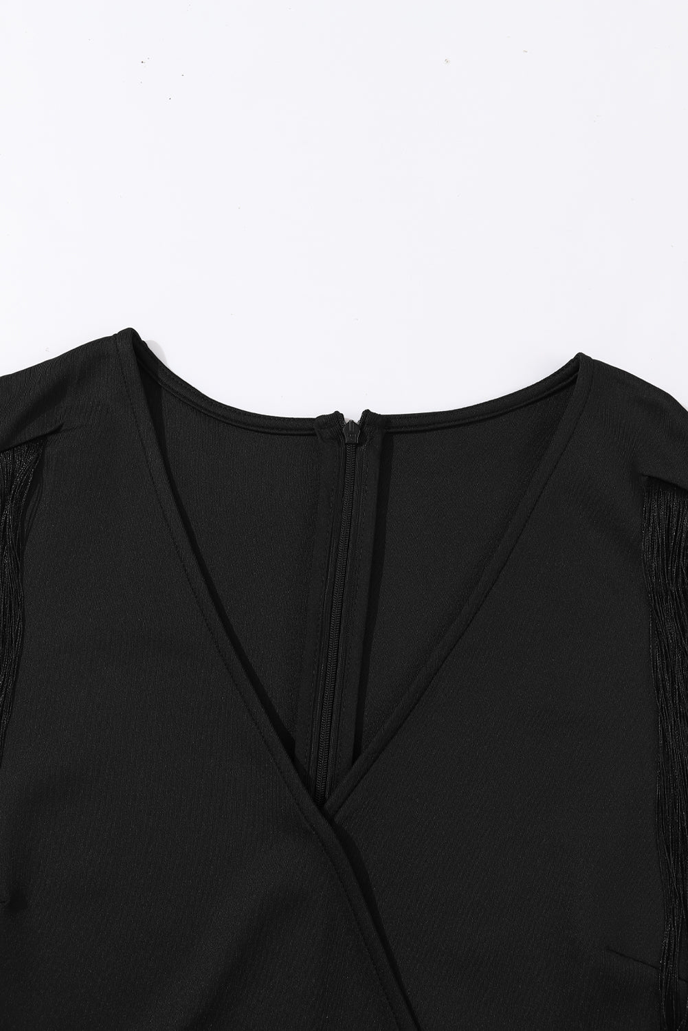 Black Plus Size Surplice V Neck Fringe Formal Maxi Dress