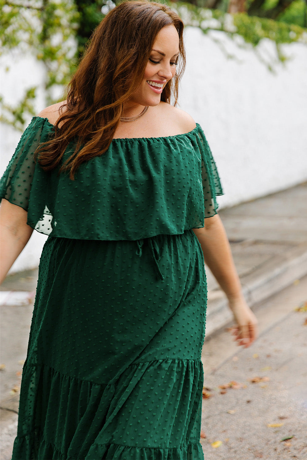 Green Swiss Dot Plus Size Ruffle Tiered Maxi Dress