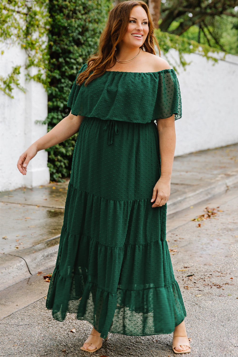 Green Swiss Dot Plus Size Ruffle Tiered Maxi Dress