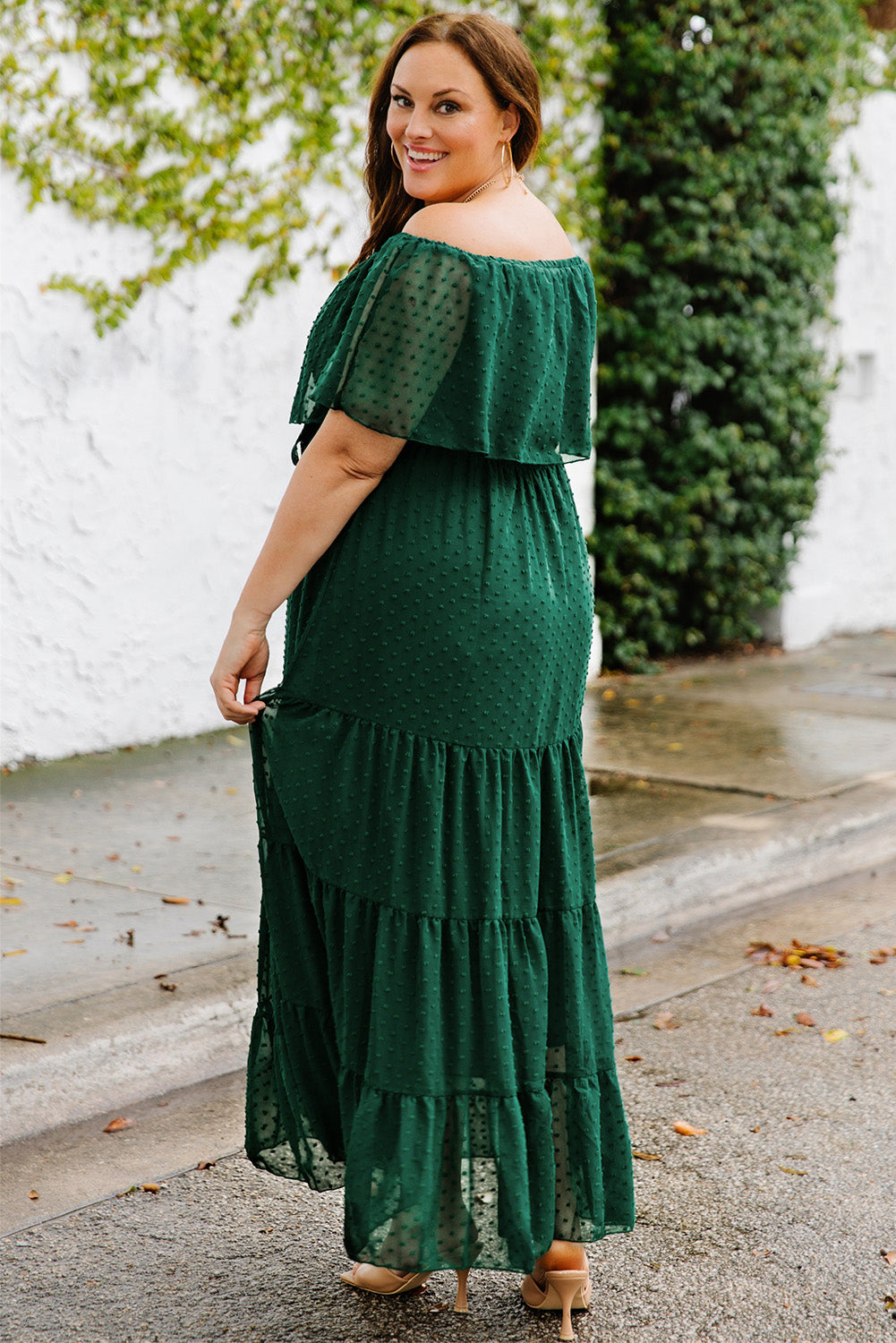 Green Swiss Dot Plus Size Ruffle Tiered Maxi Dress