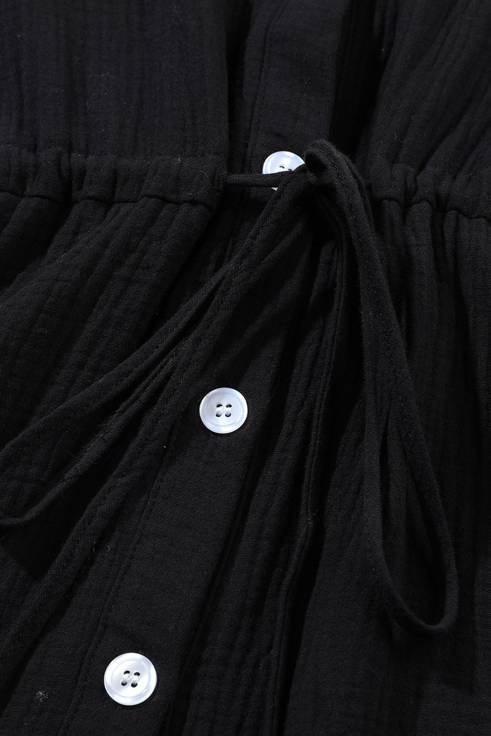 Black Plus Size Textured Drawstring Button up Shirt Dress