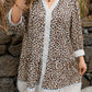 Khaki Plus Size Leopard Print Striped Trim V Neck Drop Waist Long Sleeve Mini Dress