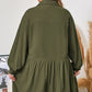 Four Leaf Clover Plus Size Collar Half Button Long Sleeve Ruffle Hem Mini Dress