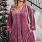 Meadow Mauve Plus Size Textured Velvet Tiered Buttons Tiered Dress