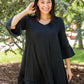 Black Plus Size Ruffled Trim 3/4 Sleeve Dress