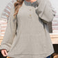 Simply Taupe Plus Size Ribbed Knit Kangaroo Pocket Henley Long Sleeve Top