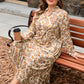 Khaki Abstract Plant Print Loose Plus Size Long Dress