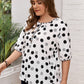 Plus Size Polka Dot Round Neck Half Sleeve Blouse