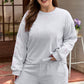 Light Grey Girly Bow Embroidered Puff Sleeve Pullover Loose Shorts Plus 2pcs Outfit