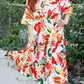 Orange Floral Print Drawstring V Neck Tiered Plus Size Dress