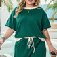 Evergreen Plus Size Contrast Trim T Shirt and Skirt Two Piece Set