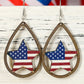 Fiery Red American Flag Heart Shape Hollowed Wood Drop Earrings