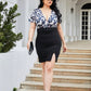 Plus Size Slit Printed Surplice Wrap Dress