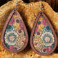 Multicolour Contrast Trim Floral Print Drop Earrings