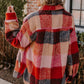 Orange Plaid Print Flap Pockets Buttoned Casual Plus Size Jacket