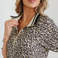Khaki Leopard Print Zip Neck Striped Webbing Patchwork T Shirt Mini Dress