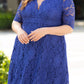 Blue Plus Size Half Sleeve Lined Lace Midi Dress