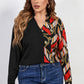 Honey Melo Apparel Plus Size Contrast Color Notched Neck Shirt