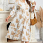 Khaki Patterned Ruffled Sleeve Half Placket Tiered A-line Plus Size Long Dress