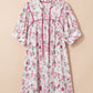 Pink Floral Split Neck Short Sleeve Loose Plus Size Mini Dress