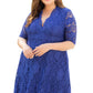 Blue Plus Size Half Sleeve Lined Lace Midi Dress