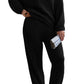 Black Plus Size Ribbed V Neck Pullover and Pants Set