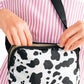 White Cow Pattern Print Buckle Wide Belt Inclined Shoulder Bag