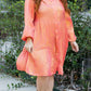 Peach Blossom Metallic Balloon Sleeve Shirt Plus Size Mini Dress