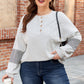 Beige Plus Size Dot Print Striped Patchwork Long Sleeve Henley Top