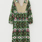 Green Plus Size Mixed Floral Patchwork V Neck Bracelet Sleeve Maxi Dress