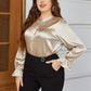 Plus Size Flounce Sleeve Band Collar Shirt