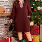 Coffee Contrast Plaid Trim Patchwork Collared Plus Size Shift Mini Dress