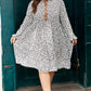 Khaki Plus Size Button V Neck Leopard Print Puff Sleeve Loose Mini Dress