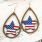 Fiery Red American Flag Heart Shape Hollowed Wood Drop Earrings