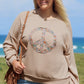 Pale Khaki Floral Peace Sign Graphic Washed Terry Plus Size Sweatshirt