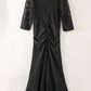 Black Lace Patchwork 3/4 Sleeve Pleated Plus Size Dress