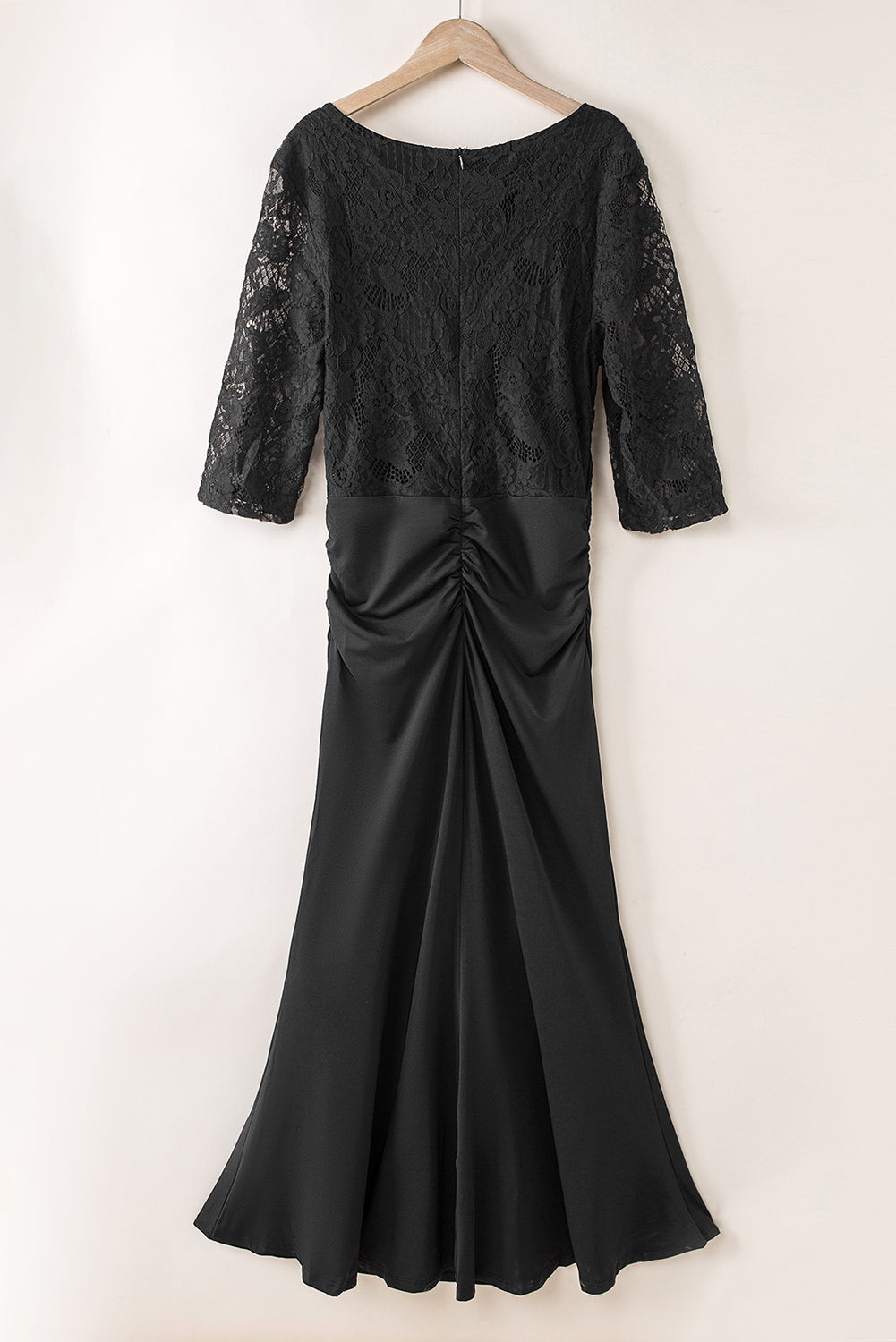 Black Lace Patchwork 3/4 Sleeve Pleated Plus Size Dress