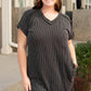Carbon Grey Corded V Neck Plus Size T Shirt Dress with Pockets