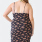 Blue Leopard Plus Size Ruched Floral Square Neck Cami Dress