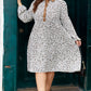 Khaki Plus Size Button V Neck Leopard Print Puff Sleeve Loose Mini Dress