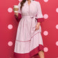 Red Stripe Plus Size Ruffled Hem Pinstriped Midi Dress