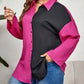 Honey Plus Size Contrast Color Roll-Tap Sleeve Shirt