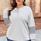 Beige Plus Size Dot Print Striped Patchwork Long Sleeve Henley Top