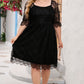 Black Eyelash Lace Square Neck Plus Size Dress