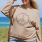 Pale Khaki Floral Peace Sign Graphic Washed Terry Plus Size Sweatshirt