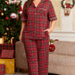 Red Plus Size Plaid Short Sleeve Shirt Loose Pants 2pcs Pajama Set