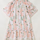 Pink Plus Size Floral Print Striped Detail Short Summer Dress